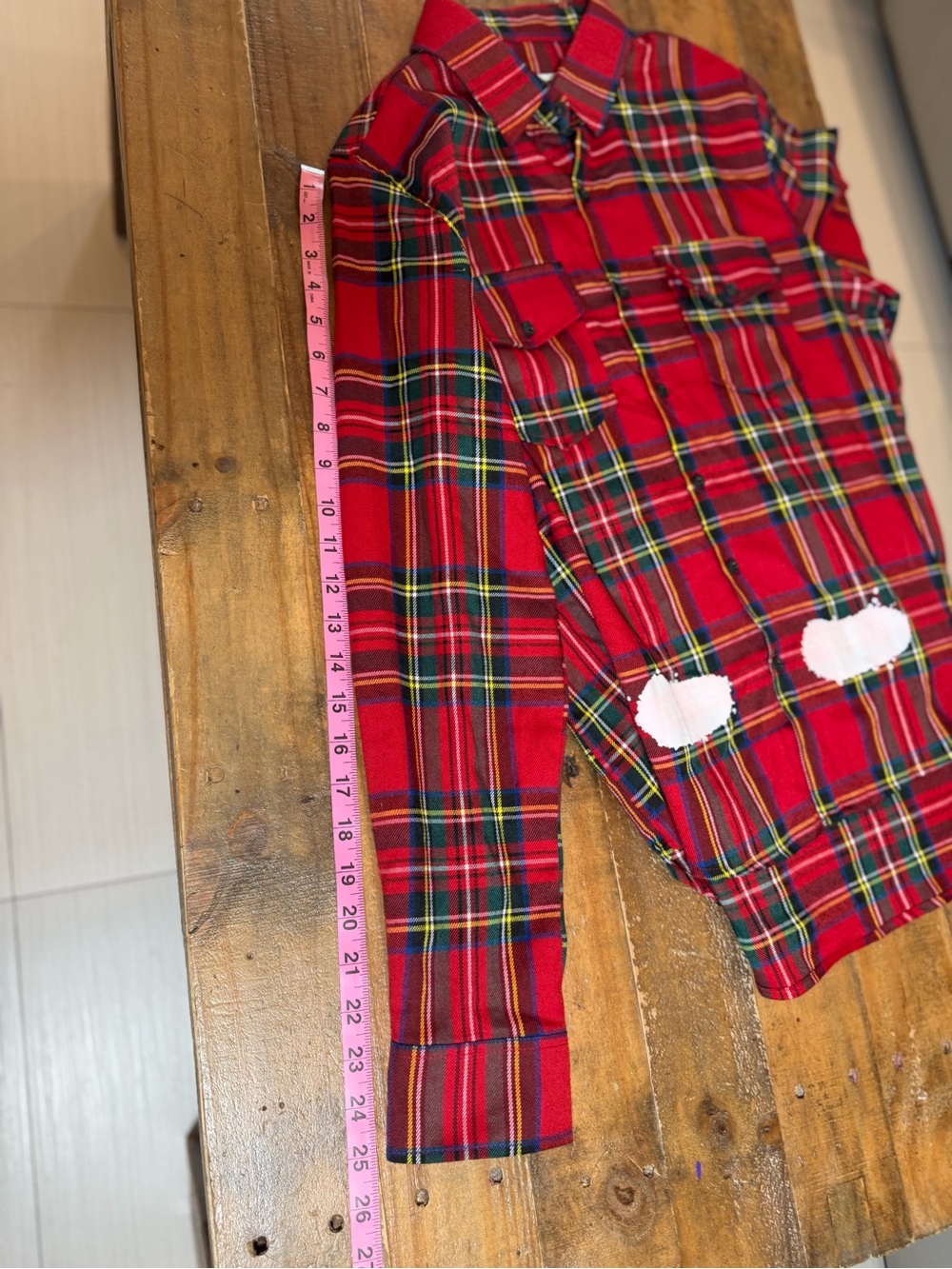 Off-White Red Tartan Plaid Button-Down Shirt with White Graphic Back - Picture 14 of 15